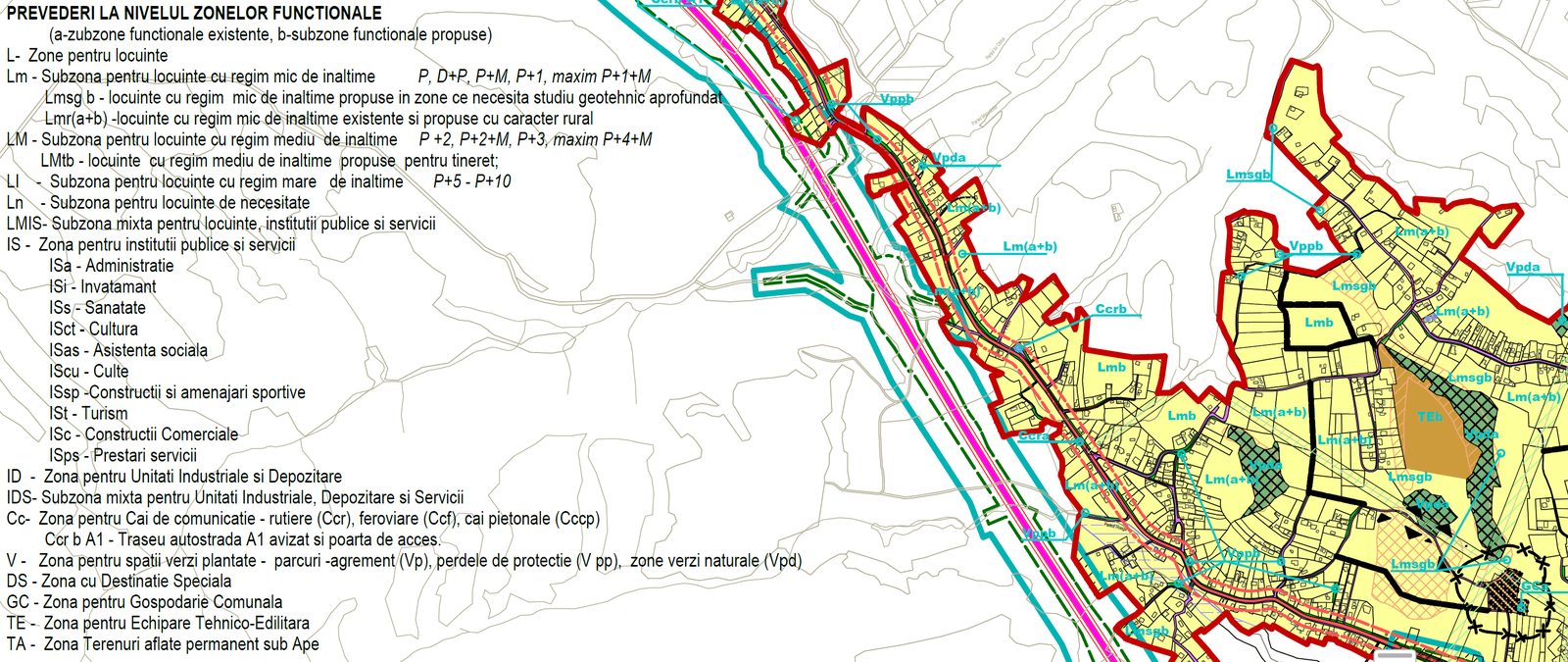 Plan urbanistic general – prevederi la nivelul zonelor funcționale, traseu autostradă