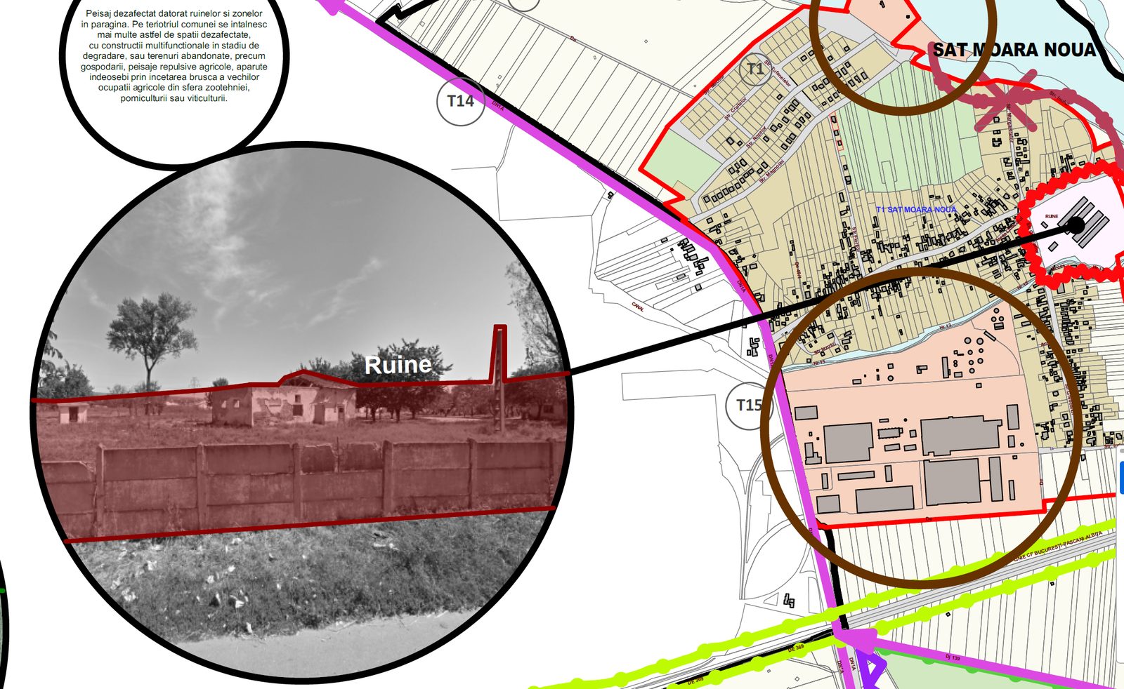 Studiu de peisaj GIS – zone dezafectate și ruine, cu fotografie de teren legată de hartă